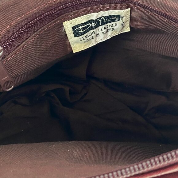 De Mura Leather Purse Shoulder Bag Multi-Pockets Burgundy Red Satchel Handbag - Picture 8 of 10